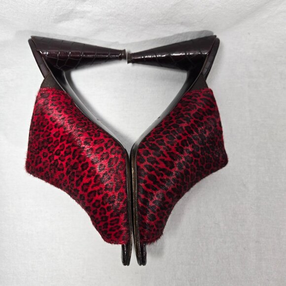 RARE Vintage Y2K Mobwife LEATHER Red & Black Animal Print Heel Sandals Size 8.5M - Picture 13 of 17